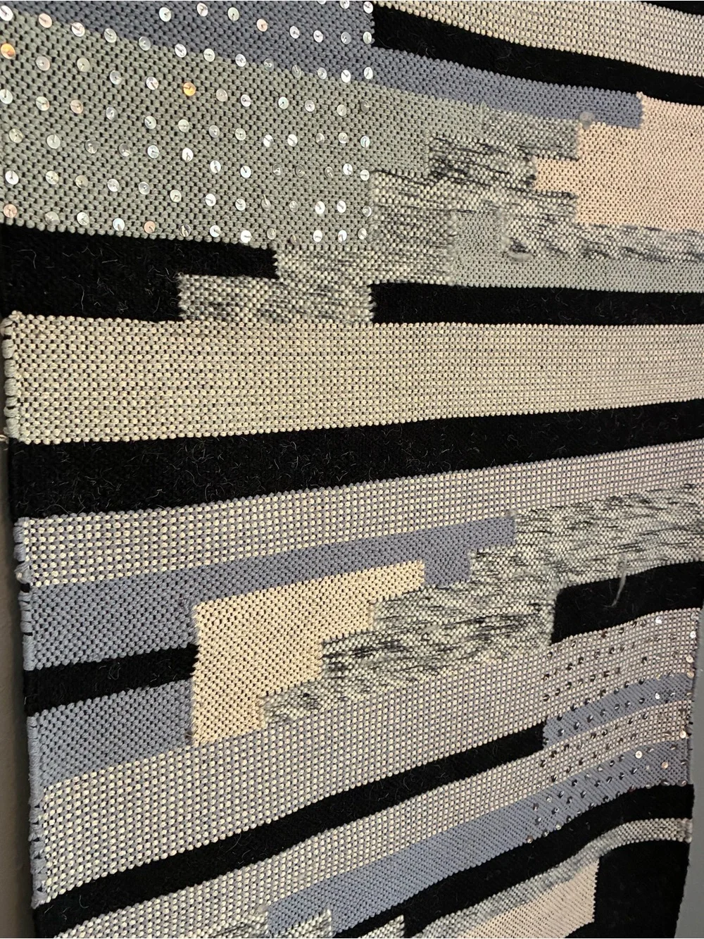 New. Wool Handwoven Boho Geometric Wall Hanging Decor - Beige, Gray & Black